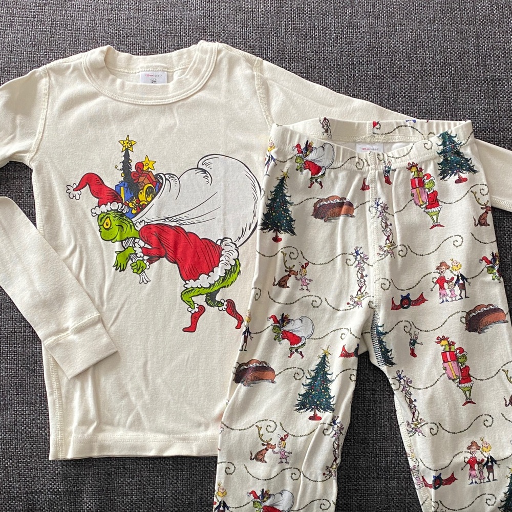 NWOT Hanna Andersson 100% Organic Cotton Dr Seuss Grinch Christmas PJs 120cm 6-7